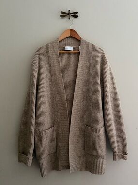 BLDWN Wool Glenn Oatmeal Tan Ribbed Knit Open Cardigan Sweater Women’s Large